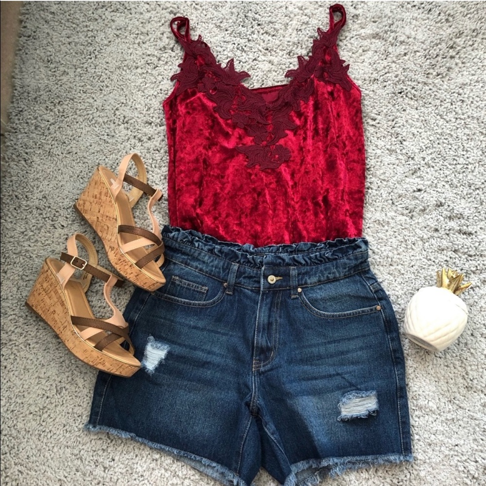 NWOT Red/Maroon Lace Velvet V Neck Cami Tank Top